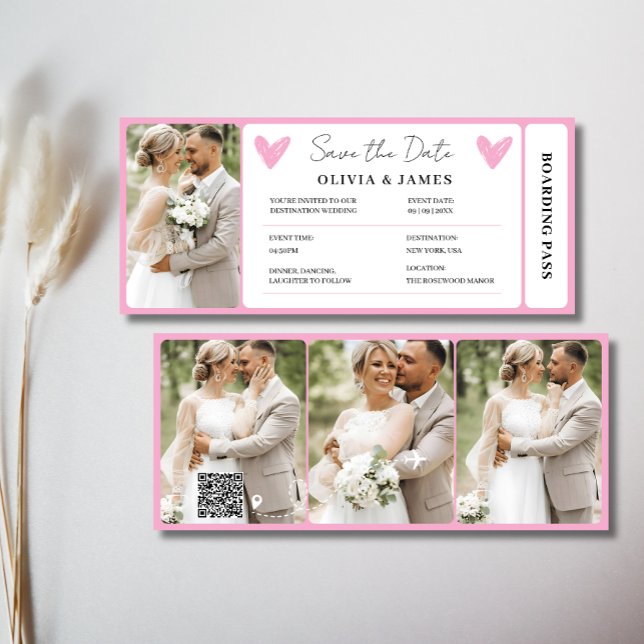Convite Passagem de Embarque para Casamento de Destino Min (Minimal Destination Wedding Boarding Pass Invite)
