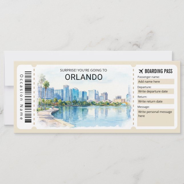 Convite Passagem de Embarque para Viagem a Orlando (Frente)