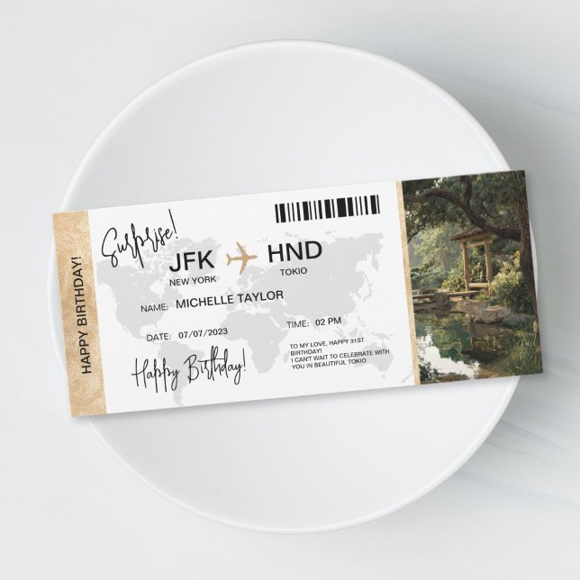 Convite Passagem de Embarque para Viagem de Aniversário Su (Tokio Japan boarding pass surprise trip for anniversary, birthday, graduation...)
