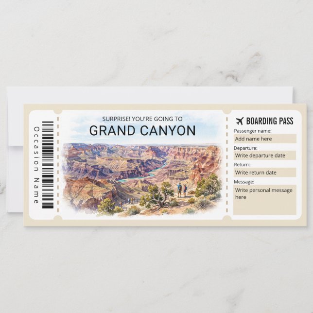 Convite Passagem de Embarque para Viagem no Grand Canyon (Frente)
