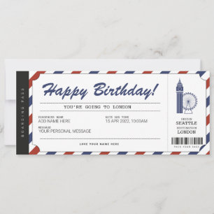 Convite Passagem de Embarque para Viagem Surpresa para Lon