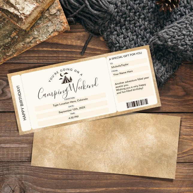 Convite Passagem de Embarque Surpresa Ticket de Acampament (Criador carregado)