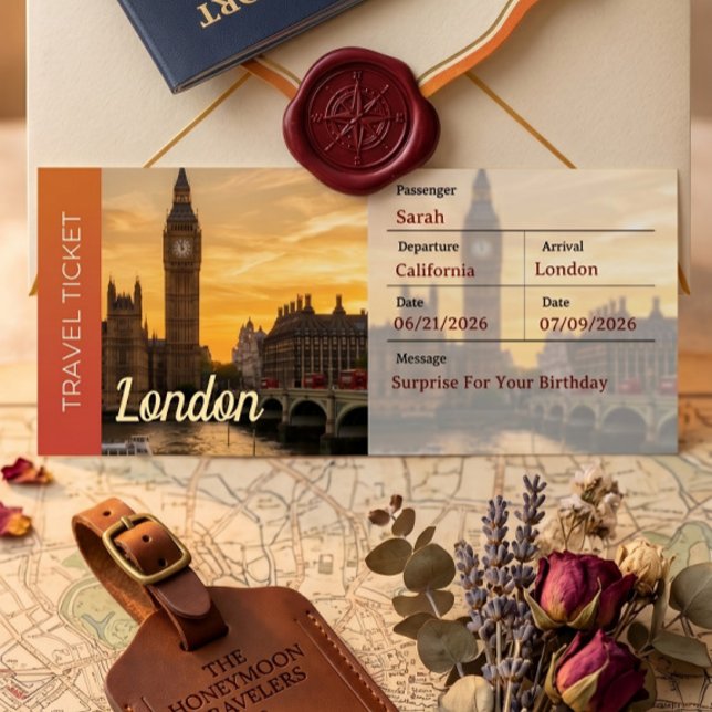 Convite Passagem de Embarque Surpresa Viagem a Londres (Criador carregado)