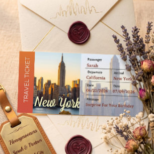Convite Passagem de Embarque Surpresa Viagem Nova York