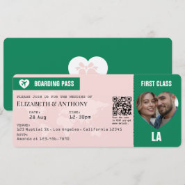 Convite Passagem de Embarque Verde Esmeralda e Rosa Suave