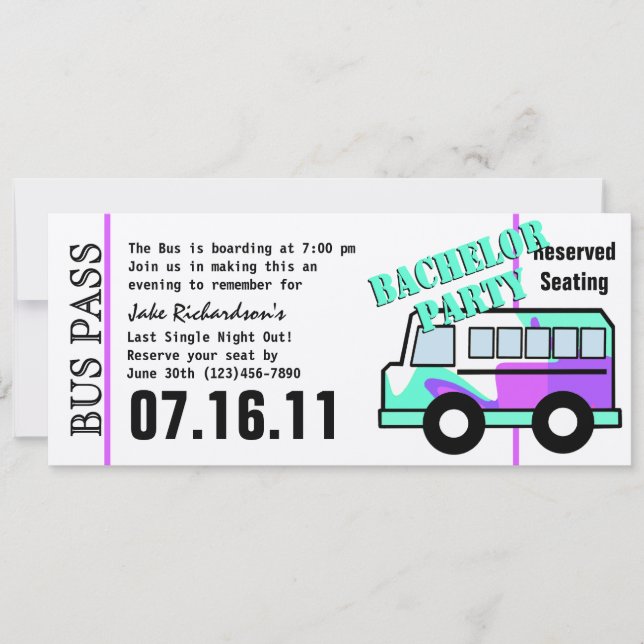 Convite Passagem de Ônibus para Festa de Solteiro (Frente)
