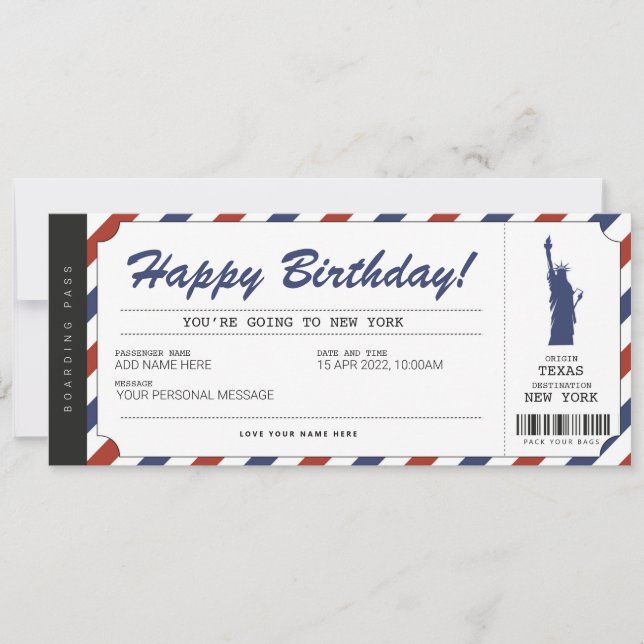 Convite Passagem de Viagem Surpresa para Nova York (Frente)
