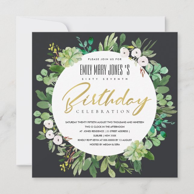 CONVITE PASSAGEM DE WREATH DE COLOR DE ÁGUA NEGRA QUALQUER (Frente)