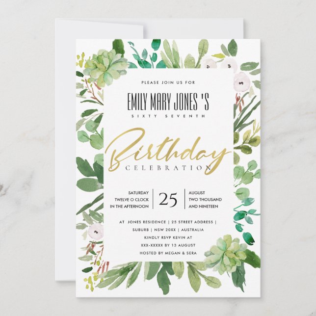CONVITE PASSAGEM VERDE WATERCOLOR WREATH QUALQUER ANIVERSÁ (Frente)