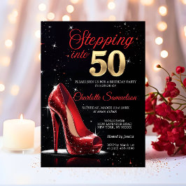 Convite Passando para 50 BIRTHDAY Red High Heels 50