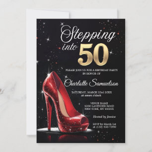 Convite Passando para 50 BIRTHDAY Red High Heels 50