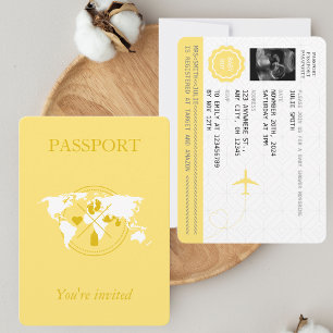 Convite Passaporte Amarelo Viagem Menino Churrasco de Bebê