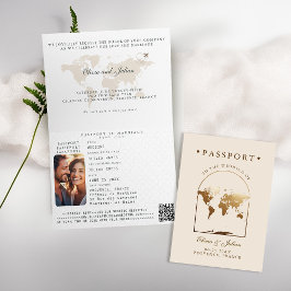 Convite Passaporte Boho Arco Bege Ecru Casamento de Destin