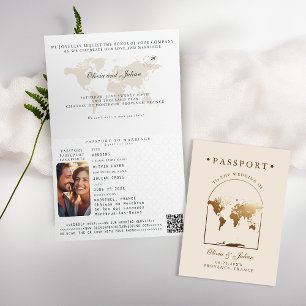 Convite Passaporte Boho Arco Bege Ecru Casamento de Destin