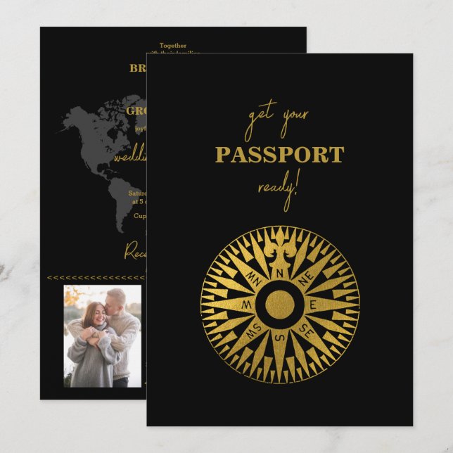 Convite Passaporte Bússola Casamento de Destino  (Frente/Verso)