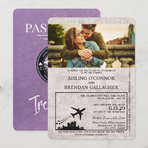 Convite Passaporte Casamento Roxo Lavanda Irlanda