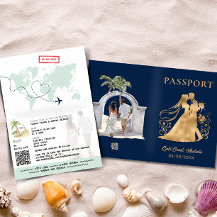 Convite Passaporte Código QR Mapa Mundial Praia Azul Marin
