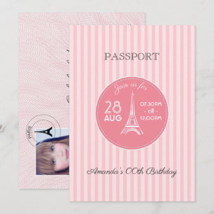 Convite Passaporte de Aniversário com Tema Paris Rosa Adic