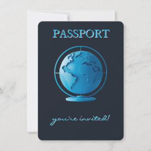 Convite Passaporte de Bebê Viagem Globo Azul Chuvinha de B