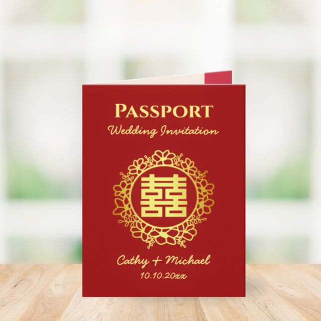 Convite passaporte de casamento chinês destino vermelho (Criador carregado)