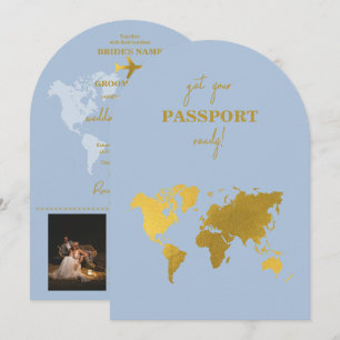 Convite Passaporte de Casamento de Destino Mundial Azul Po