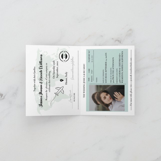 Convite Passaporte de Casamento de Destino Verde S (Interior)