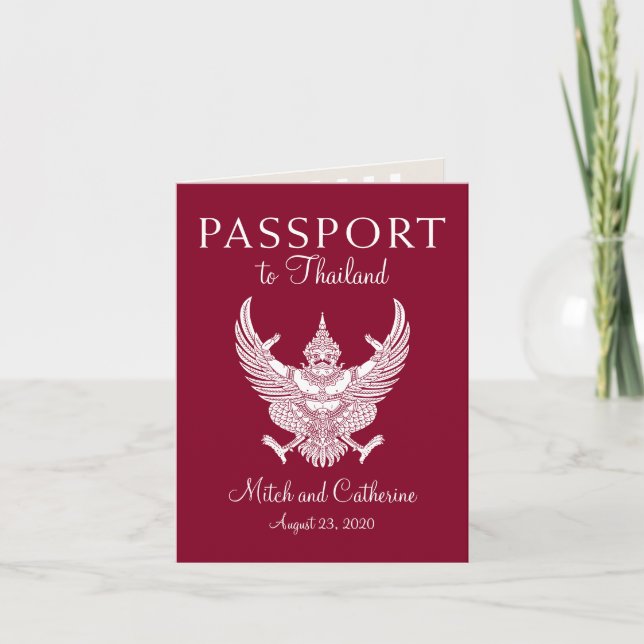 Convite Passaporte de Casamento na Tailândia Burgundy Save (Frente)