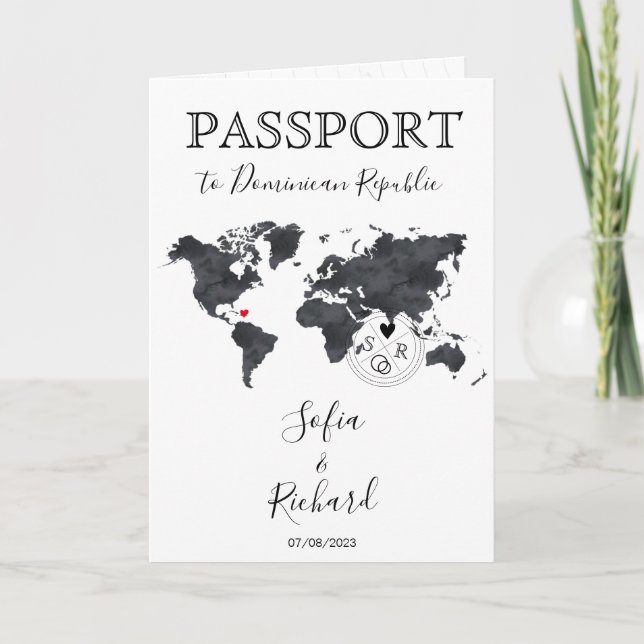 Convite Passaporte de Destino de Casamento Blue World Map  (Frente)