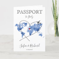 Passaporte de Destino de Casamento Blue World Map 