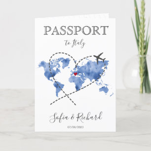 Convite Passaporte de Destino de Casamento Blue World Map