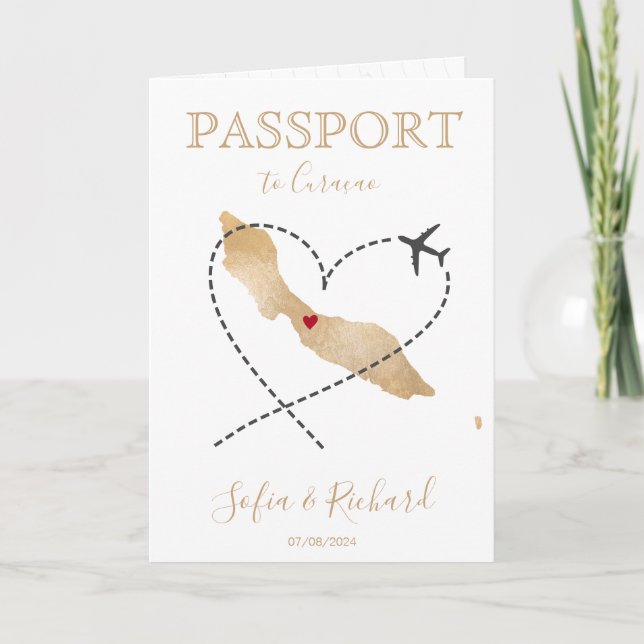 Convite Passaporte de Destino de Casamento Curaçao World M (Frente)
