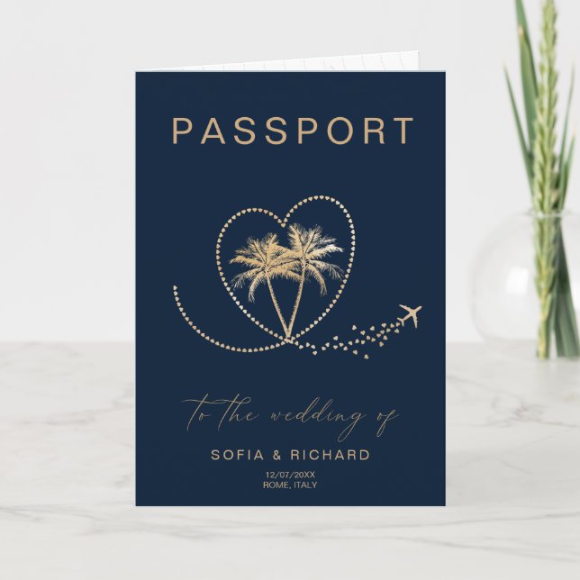 Convite Passaporte de Destino de Casamento de Palmeira de  (Frente)