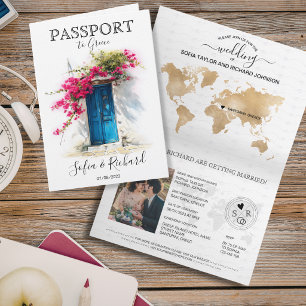Convite Passaporte de Destino de Casamento Santorini Gréci