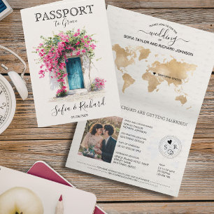 Convite Passaporte de Destino de Casamento Santorini Gréci