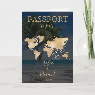 Convite Passaporte de Destino de Casamento World Map Palm