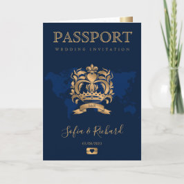 Convite Passaporte Destino Casamento Faux Dourado Crest It