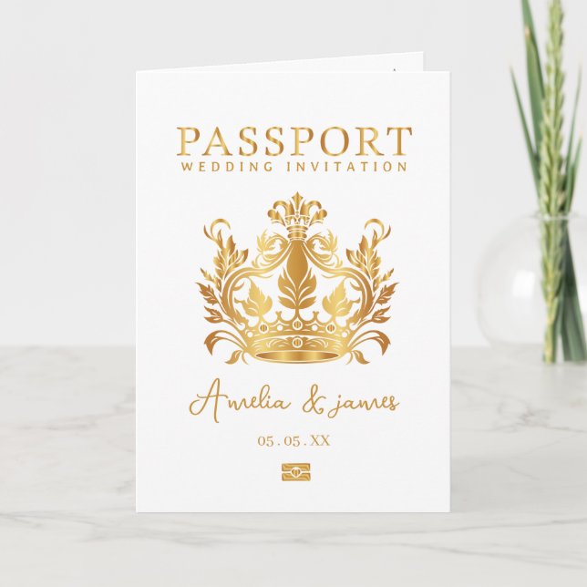 Convite Passaporte Destino de Casamento de Ouro Faux (Frente)