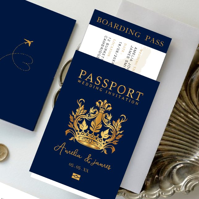 Convite Passaporte Destino de Casamento de Ouro Faux (Criador carregado)