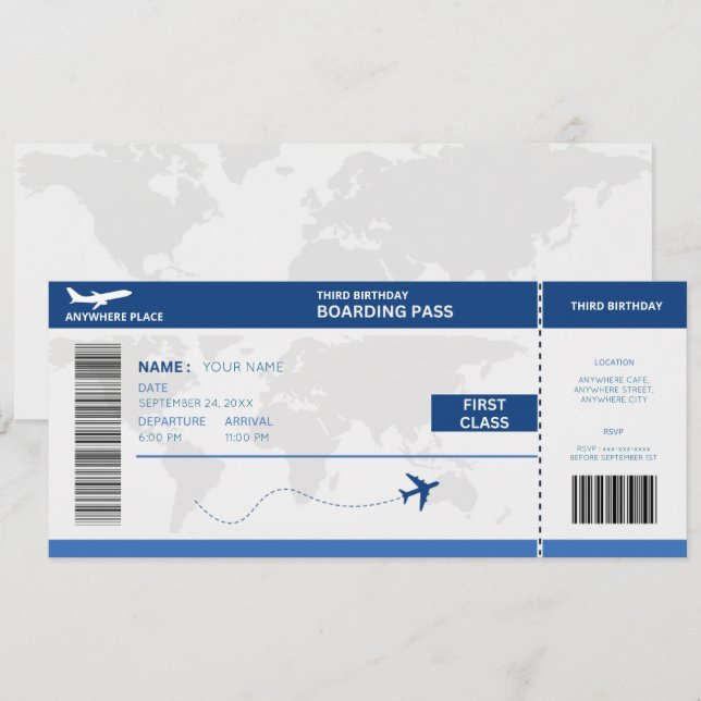 Convite Passaporte engraçado, passagem de embarque bilhete (Frente/Verso)