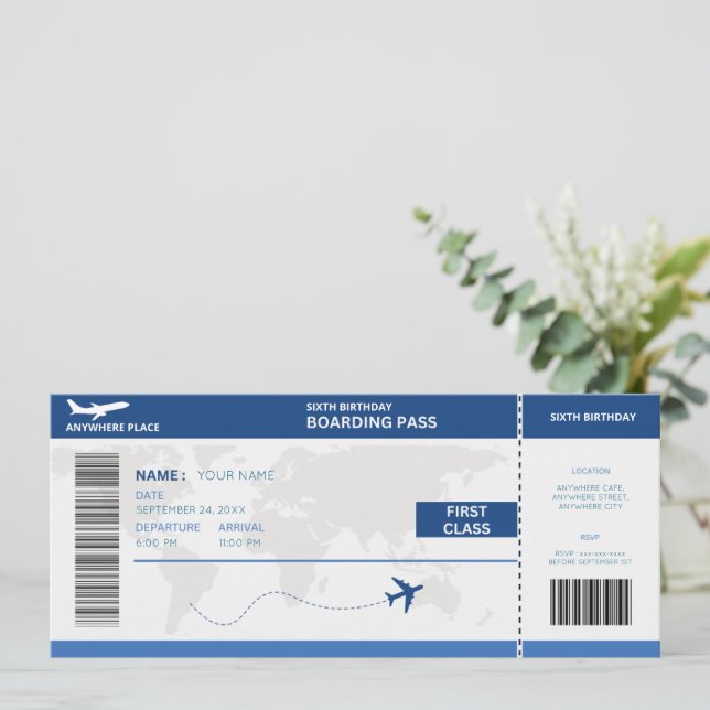 Convite Passaporte engraçado, passagem de embarque bilhete (Em pé/Frente)