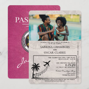 Convite Passaporte Magenta Rosa Casamento Jamaica