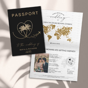 Convite Passaporte Mapa Mundial Casamento Destino Palmeira