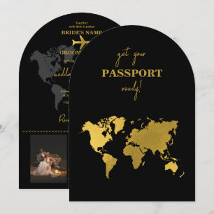Convite Passaporte Mundial de Casamento de Destino Preto D