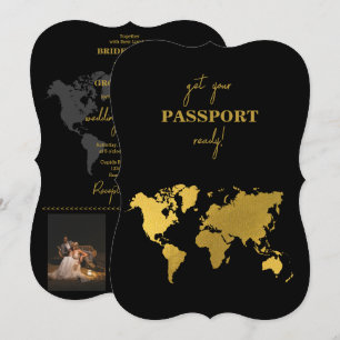 Convite Passaporte Mundial de Casamento de Destino Preto O