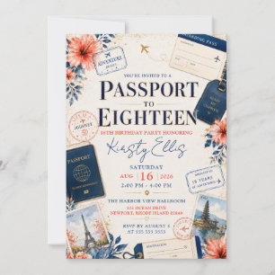 Convite Passaporte para a Festa de Aniversário de Dezoito