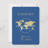 Passaporte para Chá de Bebê Azul dourado com Tema 