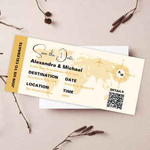 Convite Passaporte Preto e Dourado Moderno Salvar a Data