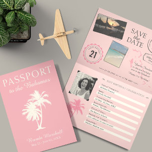 Convite Passaporte Rosa aniversário de 21 anos das Bahama