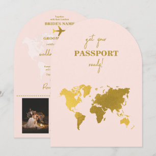 Convite Passaporte Rosa Bege Dourado para Casamento dos So
