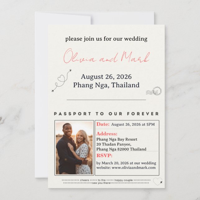 Convite Passaporte RSVP Card - Teal & Coral | Tropical (Frente)